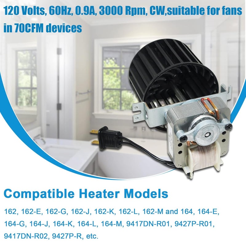 DEEKOOL Upgraded S97009796 Replacement Fan Blower Assembly for Bathroom Bulb Heaters Broan 162-E、G、J、K、L、M and 164-E、G、J、K、L、M, Replaces Part Numbers 97009796, S97009758, S97009796B - Image 5
